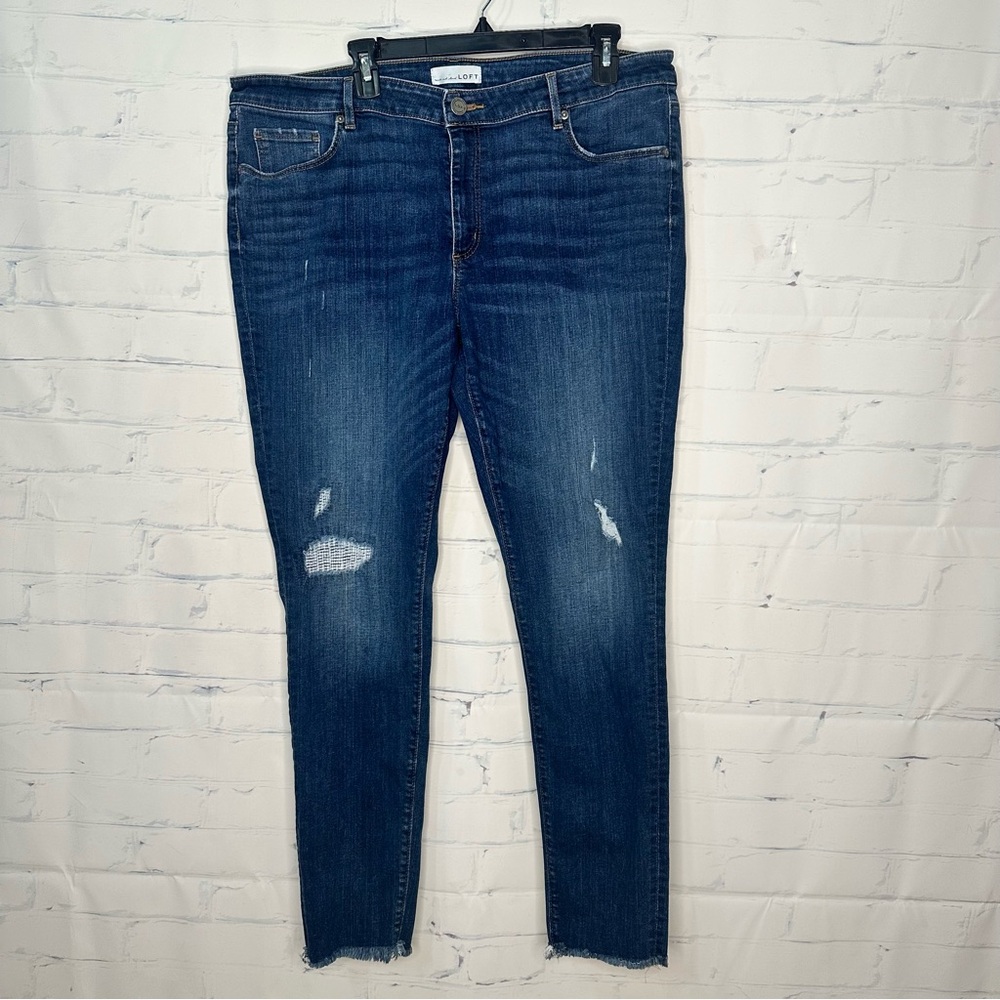 LOFT Women's Dark Wash Distressed Skinny Jeans